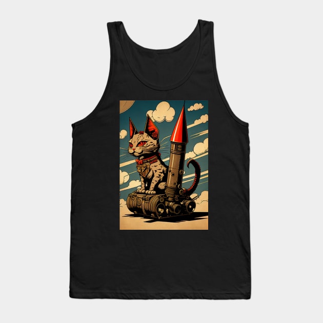 Cat with Rocket Tank Top by dholzric